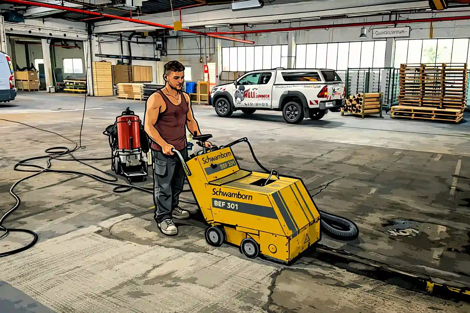 Bodenfräsen – Estrich abtragen in Industriehalle
